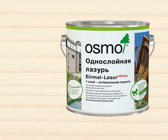 Однослойная лазурь OSMO Einmal-Lasur HSPlus 9211 Белая ель 0,75 л