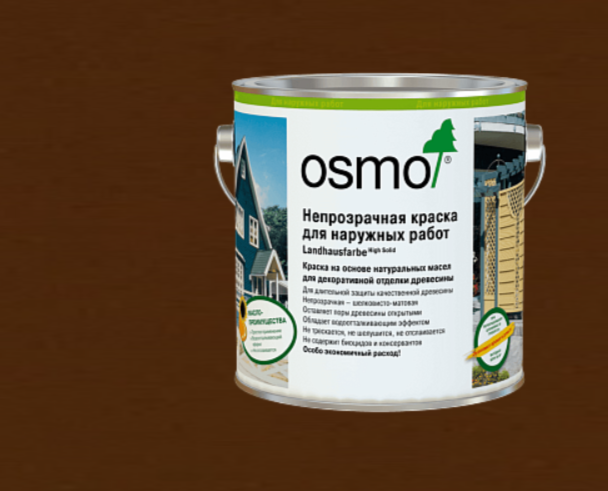 Непрозрачная краска для наружных работ OSMO Landhausfarbe 2607 Темно-коричневая 0,75 л