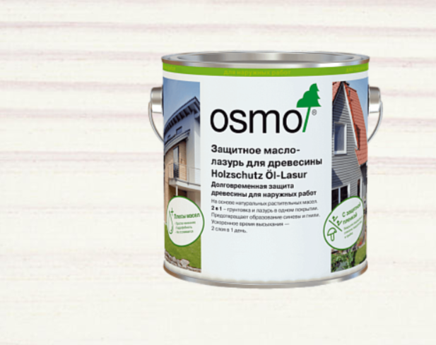 Защитное масло-лазурь для древесины OSMO HOLZSCHUTZ ÖL-LASUR 900 Белое (не подходит для террас) 2,5 л