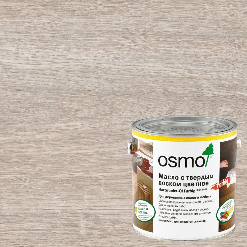 Масло OSMO с твердым воском цветное Hartwachs-Öl Farbig 3040 Белое 2,5л